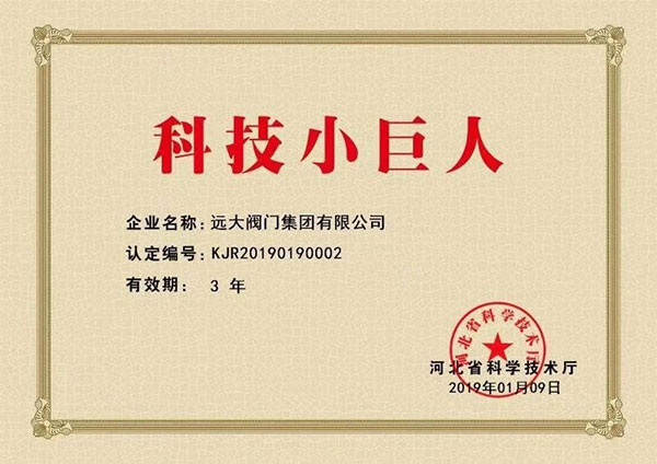 918博天堂閥門集團榮獲「科技小巨人」稱號